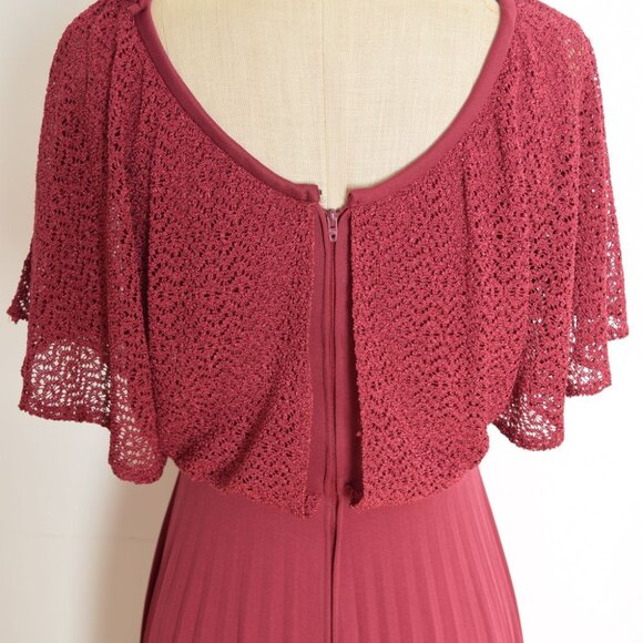 vintage 70s prom dress burgundy crochet lace flutter draped pleated long maxi XS - Picture 10 of 11